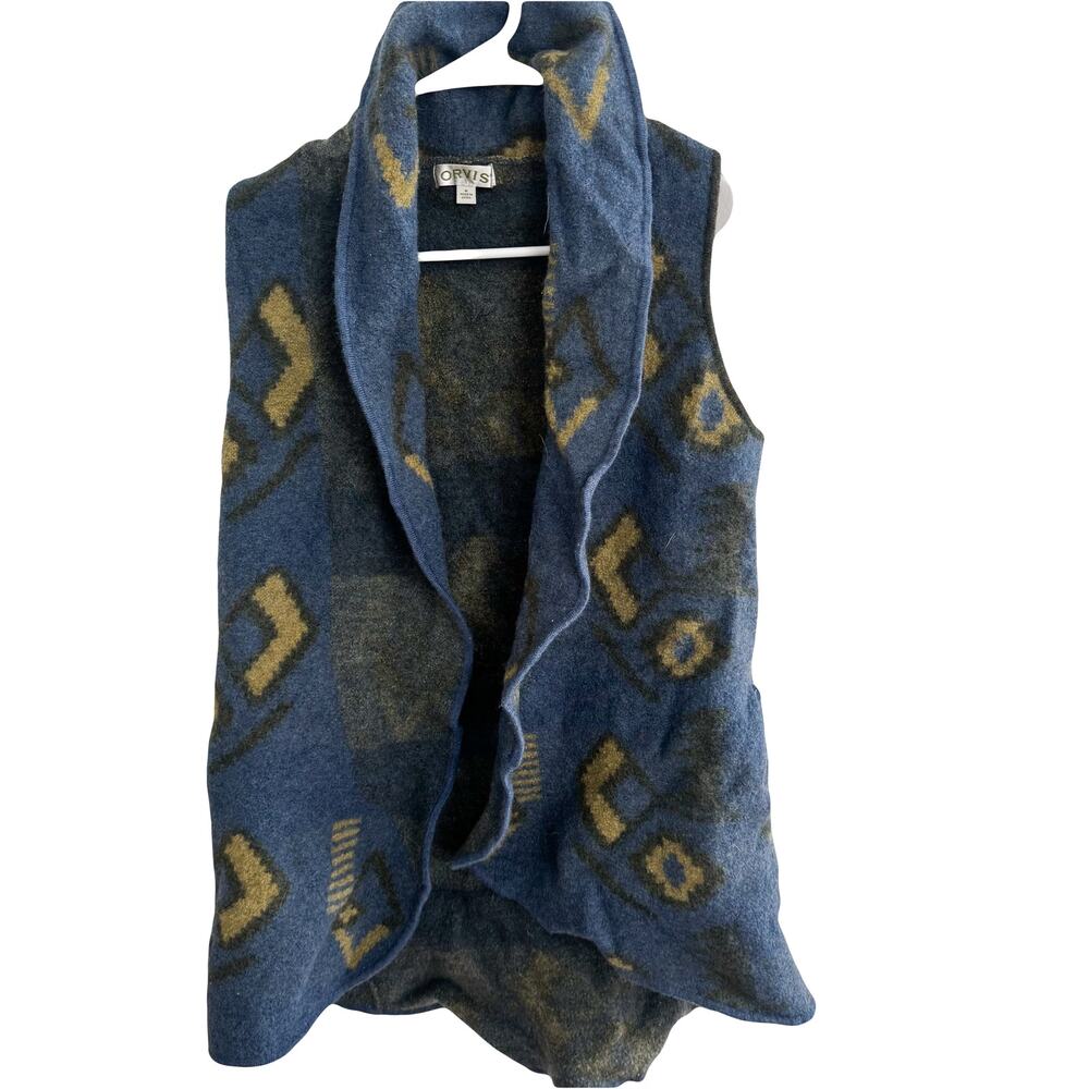 Orvis 100% Merino Wool Southwestern Aztec Open Front Vest Women’s Size M